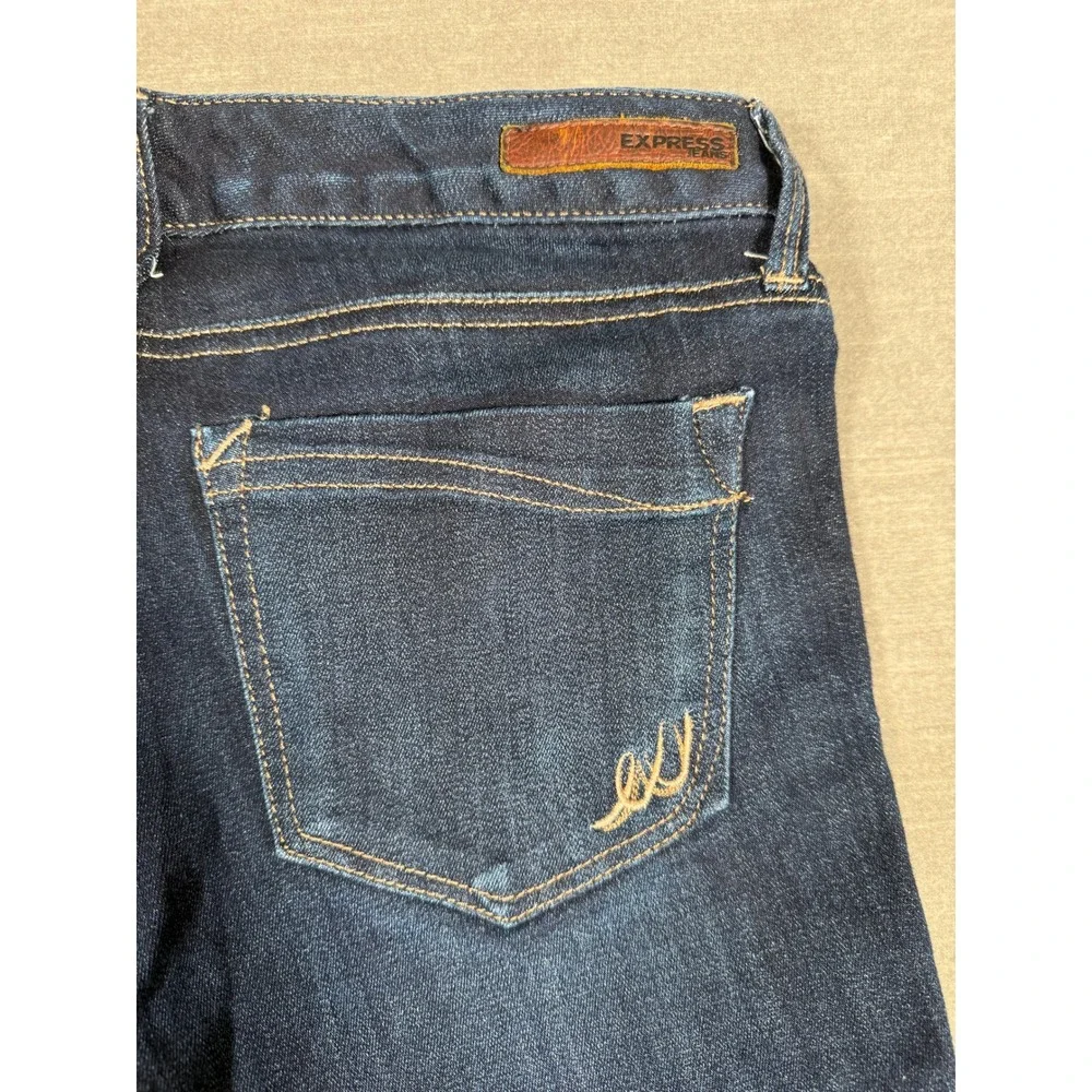 Express Stella Skinny Low Rise Jeans Dark Wash Denim Blue Womens Size 8L Long - Picture 6 of 8